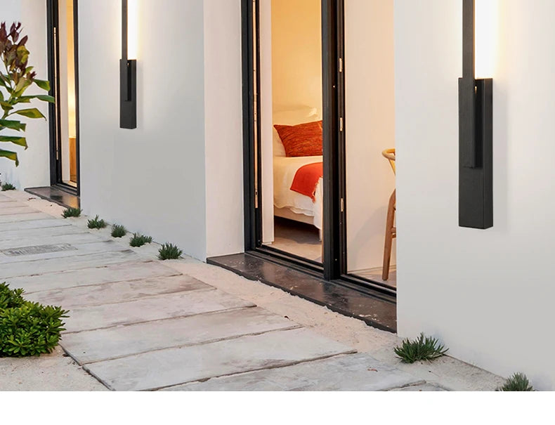 Smart Dimmable Outdoor Wall Light Black Modern LED Lamp IP65 Waterproof via APP Control for Garden Home