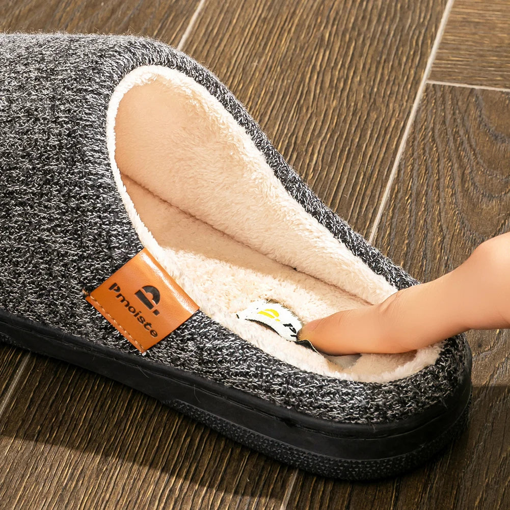 Memory Foam Cushion Slippers men Suede TPR Sole Platform Warm Soft Non Slip Stripe Comfortable Indoor Shoes Knited