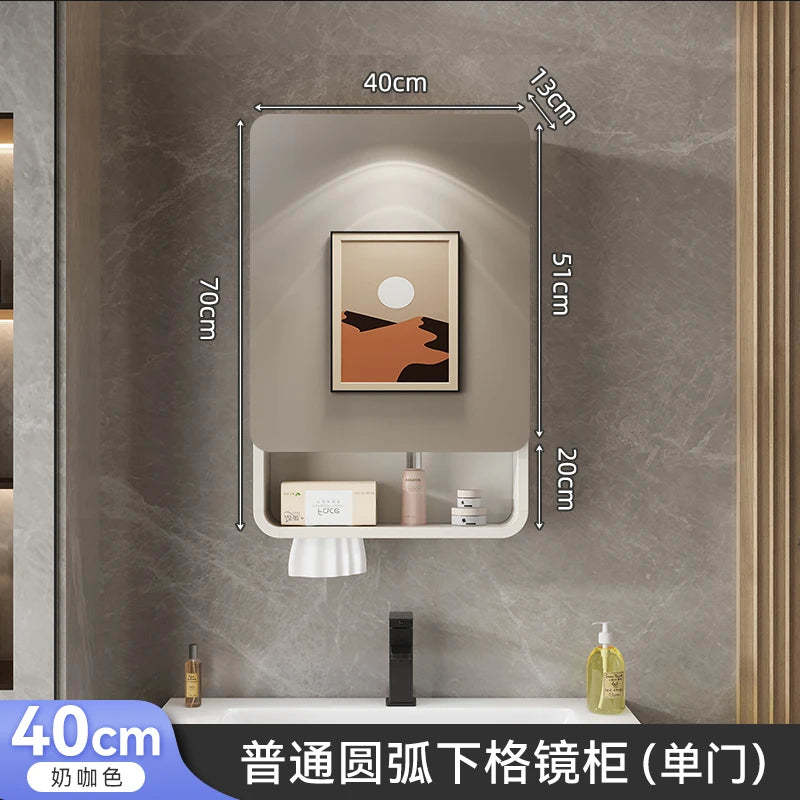 Smart LED Bathroom Mirror Cabinet - Space Aluminum Arc Wall-Mounted Organizer with Lighting Vanity Storage & Anti-Fog Technology