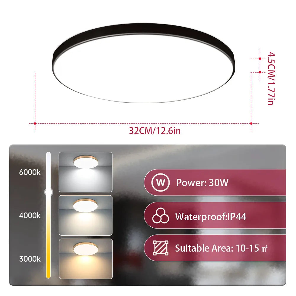 LED Ceiling Lights for bathroom IP44 Waterproof Indoor Kitchen Light AC165-265V 18W/30W/40W Bedroom Ceiling Lamp For Home Panel