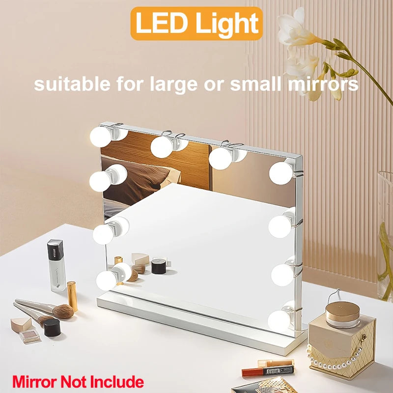 LED Mirror Makeup Mirror w/Lights,Detachable 10LED Bulbs,3 Color Dimmable Vanity Light,Touch Control,USB Powered,Dressing Table