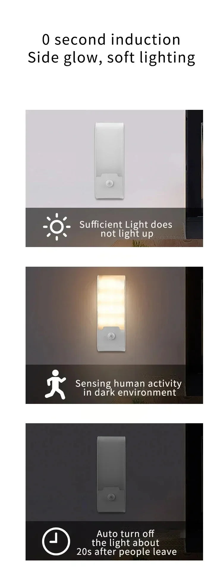 Motion Sensor LED Night Light Rechargeable Cabinet Light Wireless Magnetic Night Light for Bedroom Kitchen Closet Hallway Stairs