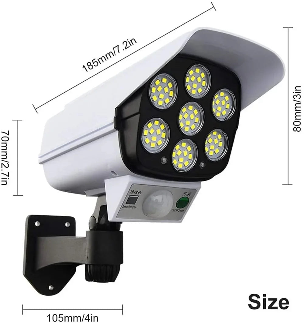 Outdoor Solar Light Motion Sensor Security Dummy Camera Wireless Flood Light IP65 Waterproof 77 LED Lamp 3 Mode For Home Garden