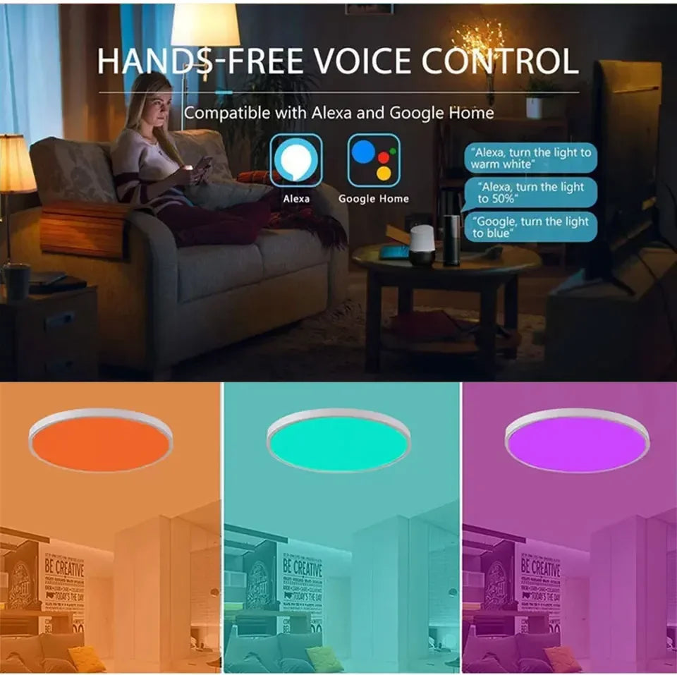 Tuya Smart WiFi LED Ceiling Light 220V APP Connection Wireless Switch Voice Control Comfortable Home Room Bathroom Lighting