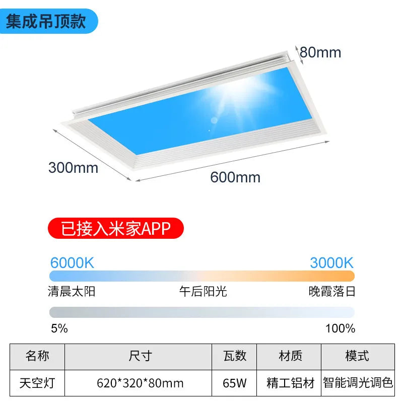 Modern Smart Integrated LED Ceiling Light Sky Blue Clouds Effect Daylight Simulation for Kitchen Home Lighting Room Decor