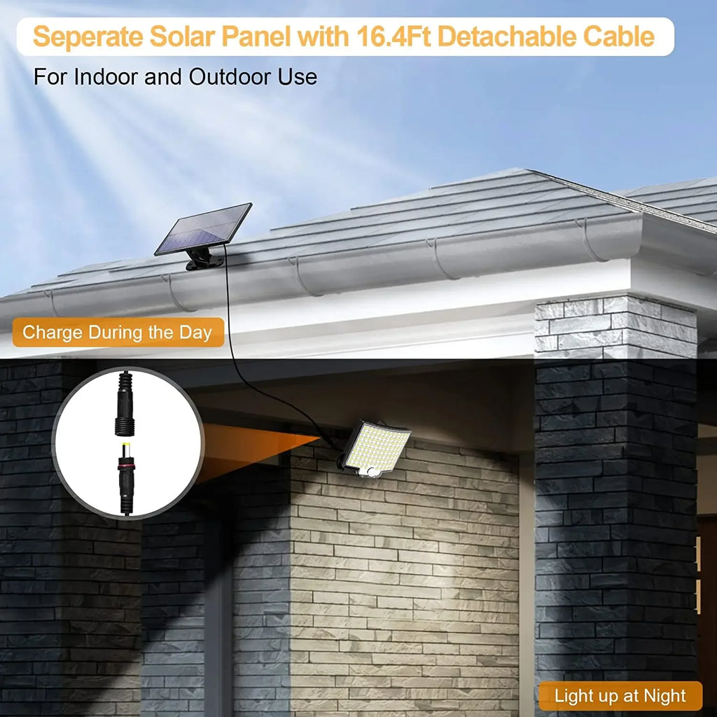 Solar Motion Sensor Lights with Remote,Outdoor Security Flood lights 3 Heads,3 Lighting Modes for Garden Camping 280 Leds-280LED