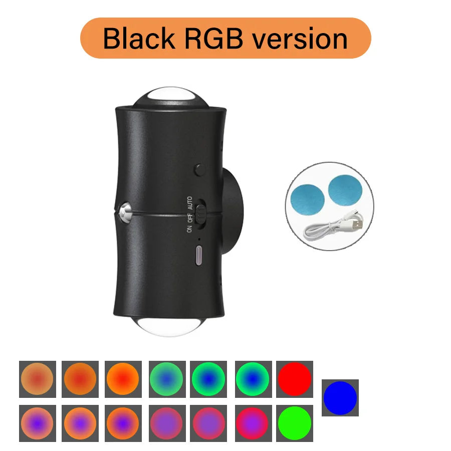 Motion Sensor LED Wall Light Tricolor RGB Rechargeable Double-head Magnetic Spotlight For Bedroom Hallway Stair Ambient Lightin