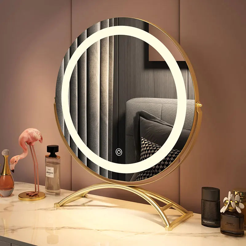 Smart Vanity Mirror with Lights Desktop Makeup Mirror with Charging Portable Rotating Dressing Mirror for Bedroom and Dorm