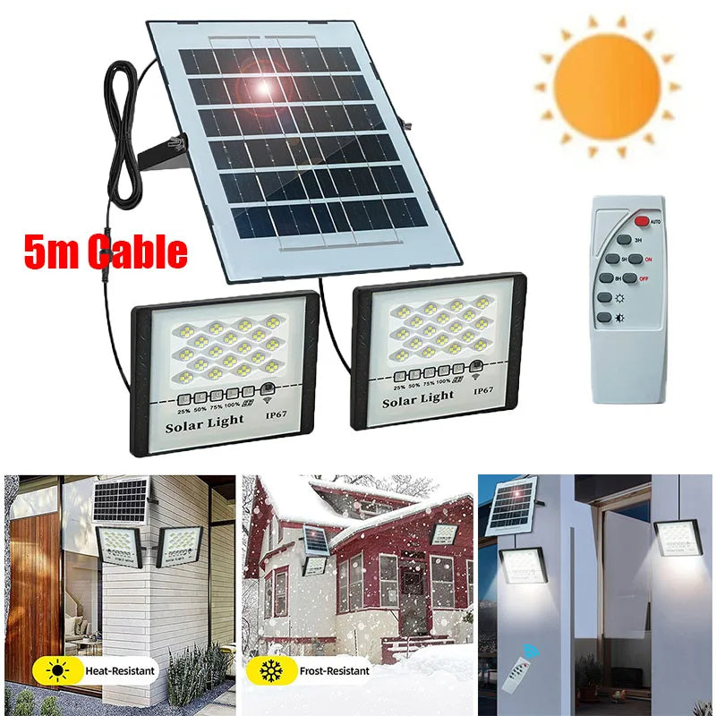 Super Brightness Solar Flood Light Outdoor 144 LED Brightness Sensor Adjustable Lamp IP67 Waterproof with Remote for Garden Yard