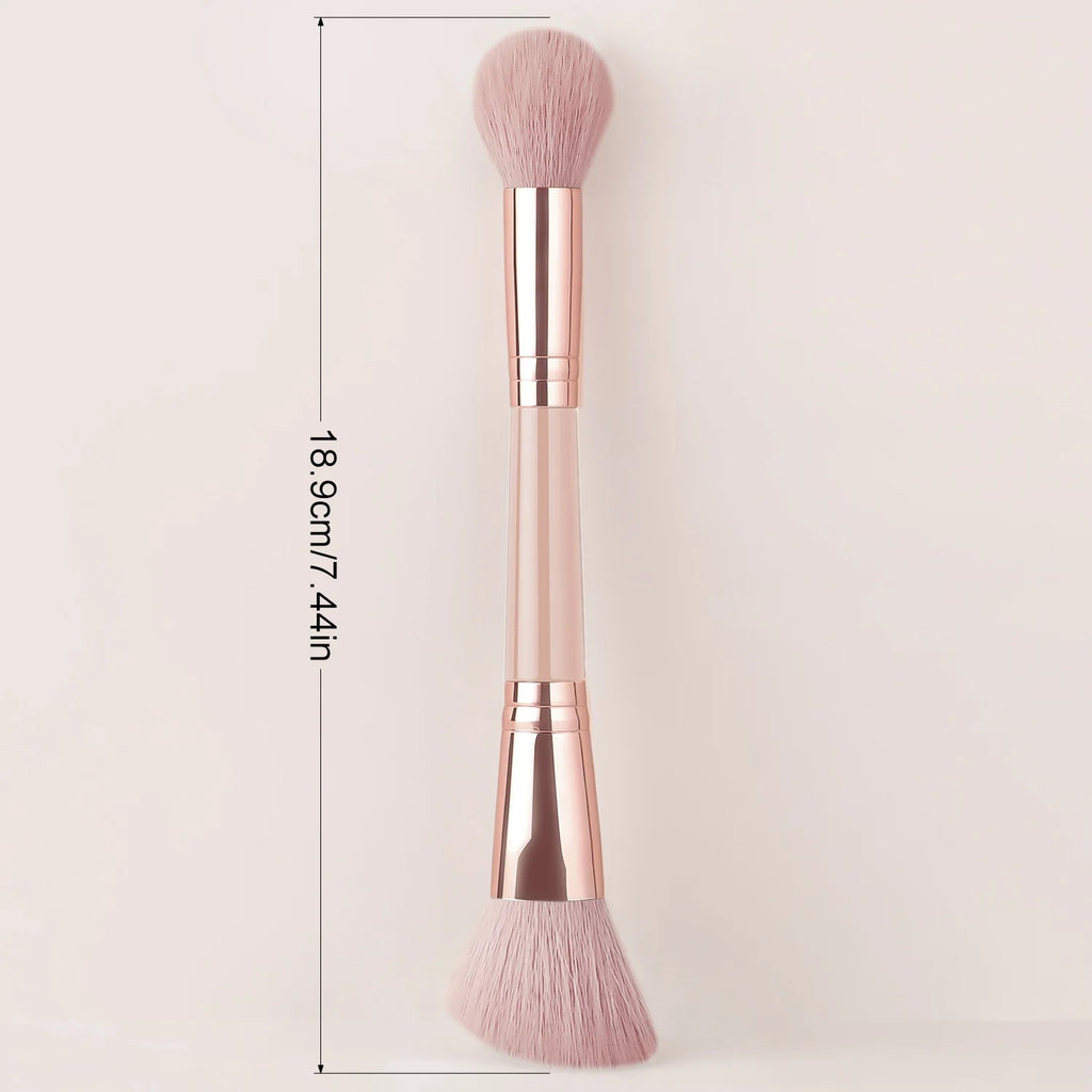 Single Dual-Ended Beauty Brush, Round Blending Brush + Angled Blush Brush Soft Bristle Makeup Tool