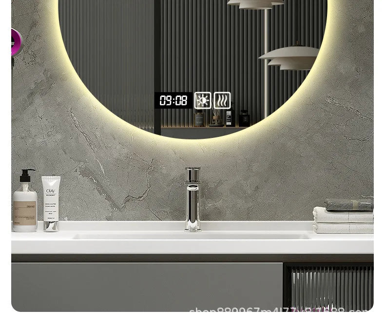19 Inches Led Bathroom Anti-fog Luminous Makeup Sensor Wall Hanging Shower  Fashion Hotel Round Bathroom Mirror Intelligent