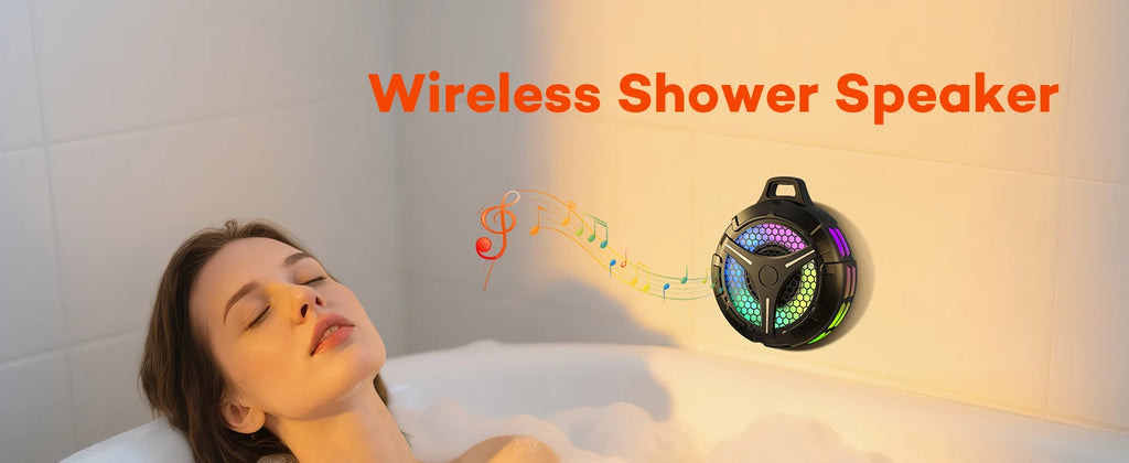 Bluetooth Shower Speaker, IP67 Waterproof Portable Speakers, Small Outdoor Speaker with LED Light, True Wireless Stereo for Home