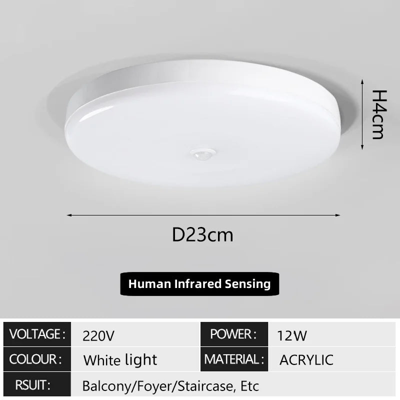 LED Ceiling Light with Human Infrared Induction for Home Garage Attic Door Front Corridor Staircase Warehouse Sensor Lighting