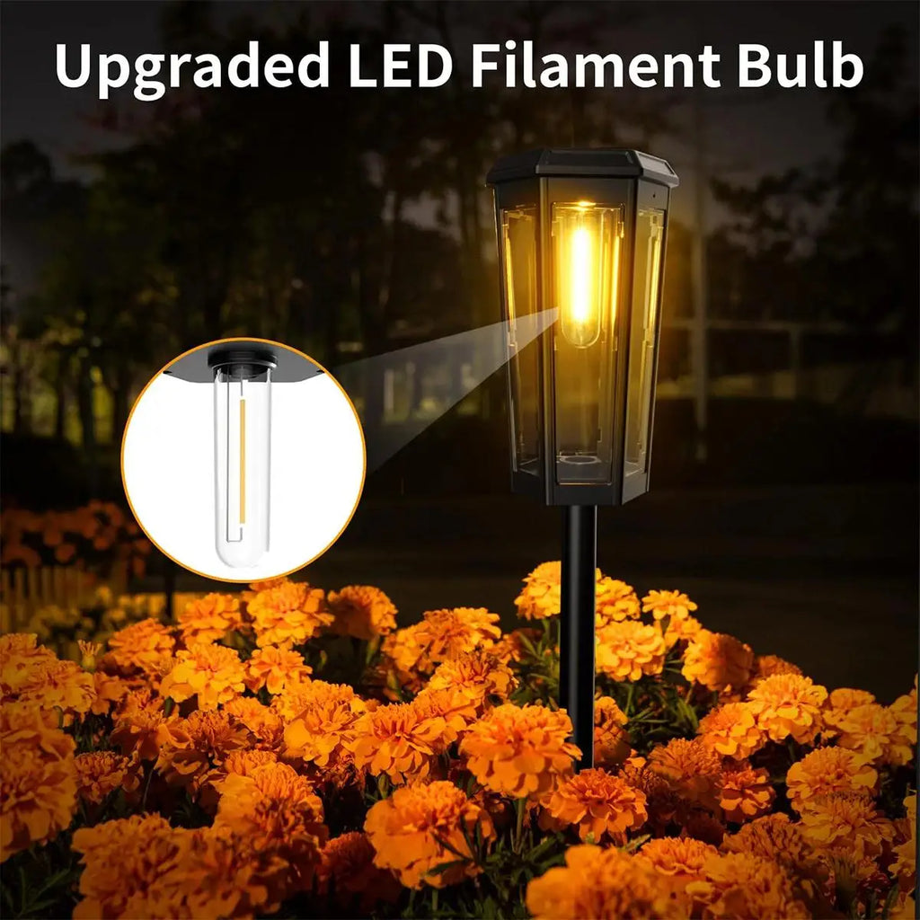 Solar Walkway Led Filament Warm Lamp Powered Lights Outdoor Driveway Waterproof Automatic Pathway Hotel Lawn Decorative Lighting