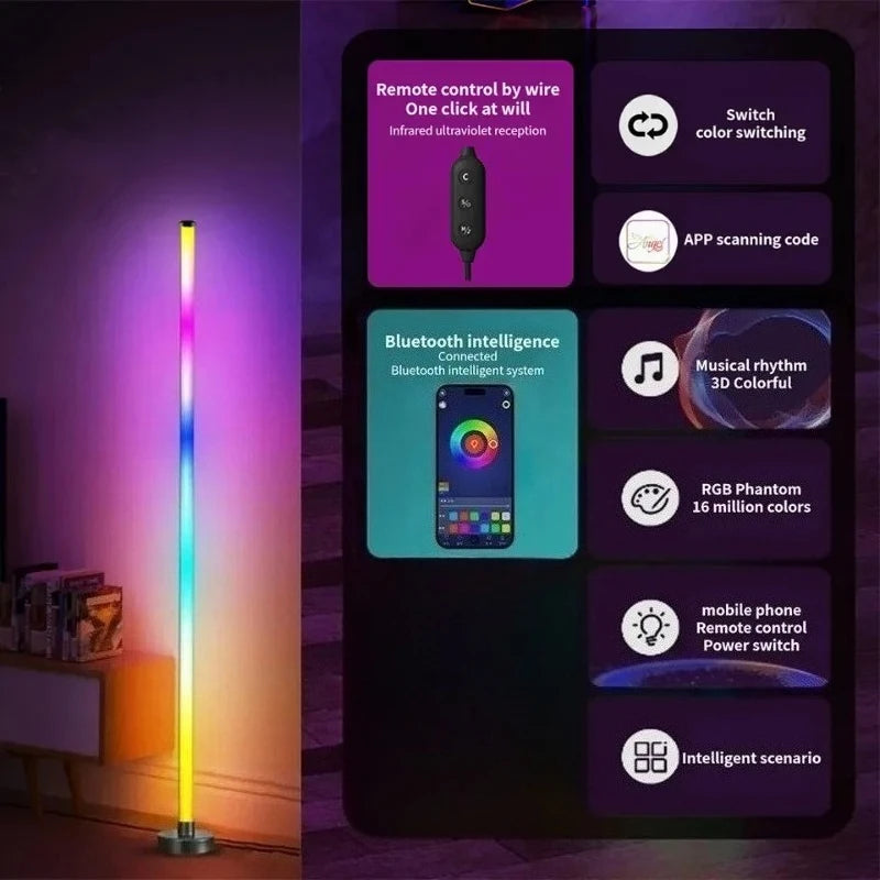 Smart LED Floor Lamp RGB Remote & APP Control Music Sync Corner Lighting Modern Mood Standing Lamp for Living Room Gaming