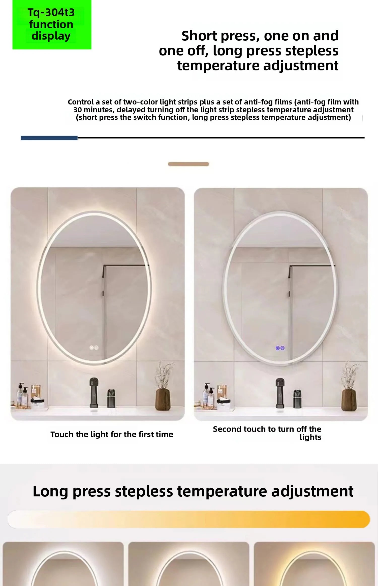 TQ-304 Smart Bathroom Mirror Light Touch Switch, 12V/24V Auto-Dimming Glass Sensor Module (LED Accessories)
