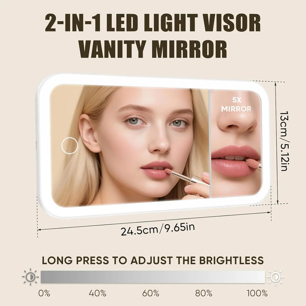 Car Vanity Makeup Mirror with Lights, Dimmable Touch Control LED Cosmetic Mirror with 5X Magnification, 3 Light Modes Looking