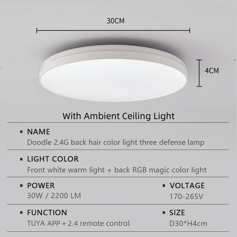 Smart Tuya RGB Ceiling Light with Backlight Bluetooth APP Remote Control Dimming Living Room Bedroom Home Decor Led Ceiling Lamp