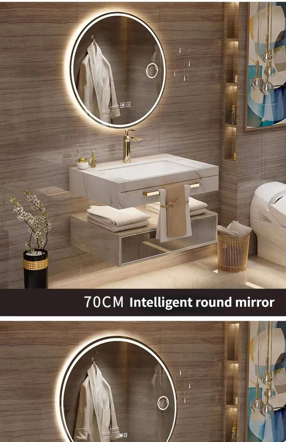 Modern Slate Bathroom Cabinet with Double Washbasin Smart Mirror Ceramic Bathroom Vanity Cabinets Under Sink Bathroom Furniture
