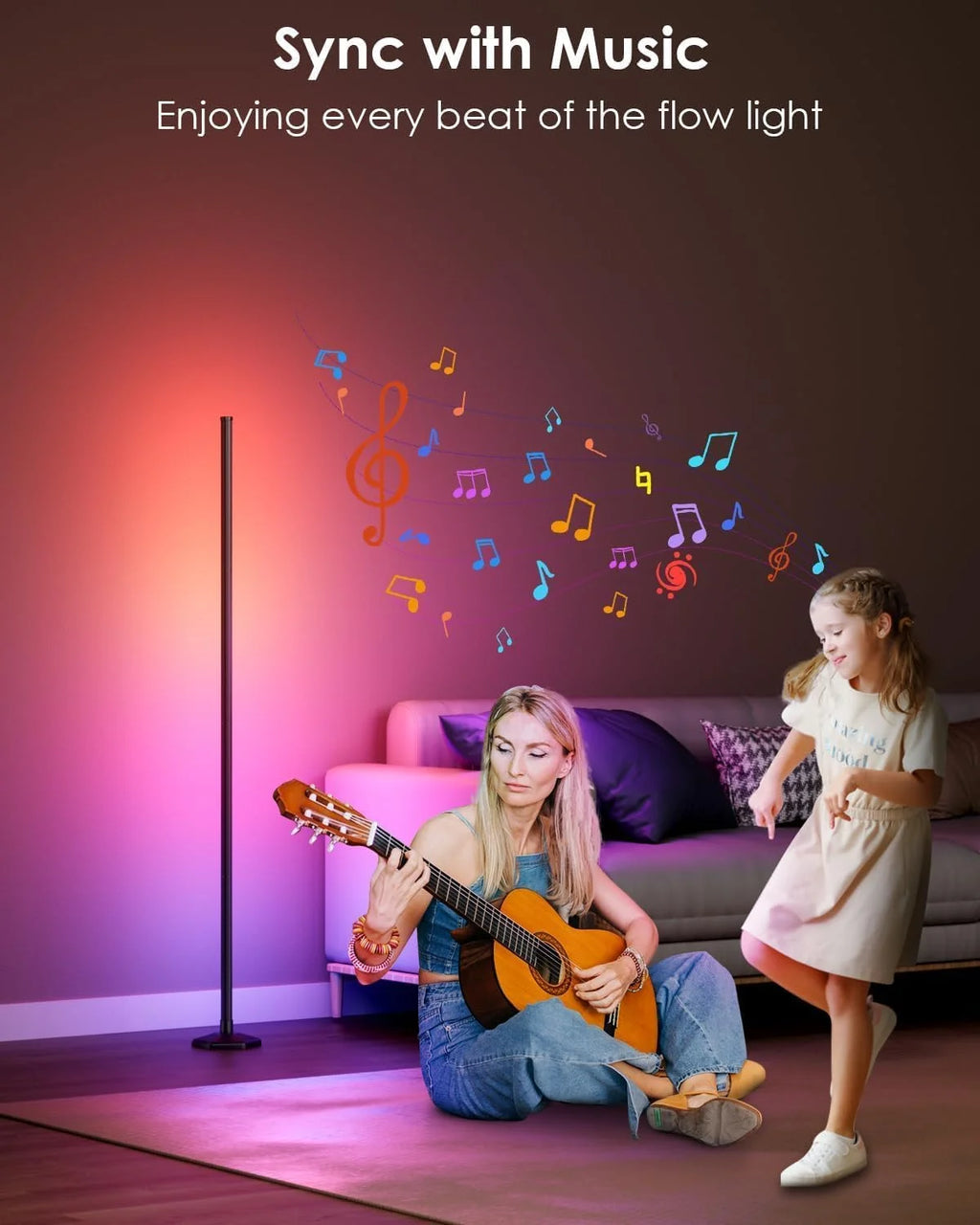 Smart LED Floor Lamp RGB Remote & APP Control Music Sync Corner Lighting Modern Mood Standing Lamp for Living Room Gaming