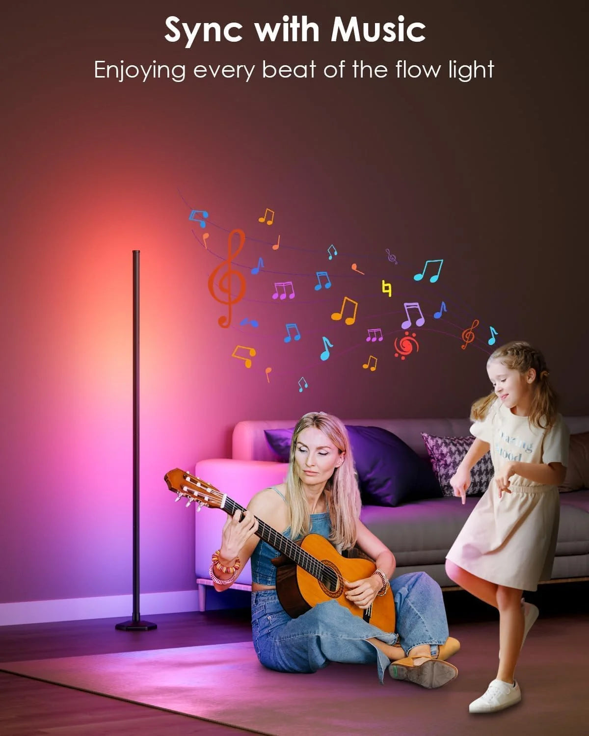 Smart LED Floor Lamp RGB Remote & APP Control Music Sync Corner Lighting Modern Mood Standing Lamp for Living Room Gaming