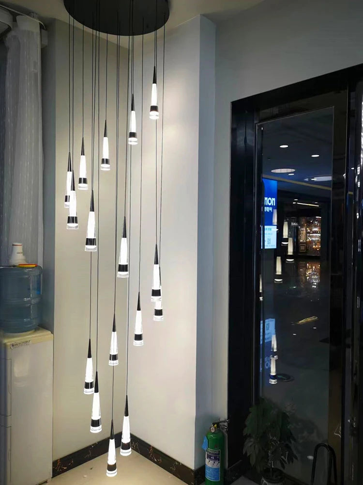 LED Attic Chandelier Villa Indoor Lighting Ceiling Pendant Modern Living Room Decorative Lamp Nordic Glossy Staircase Chandelier