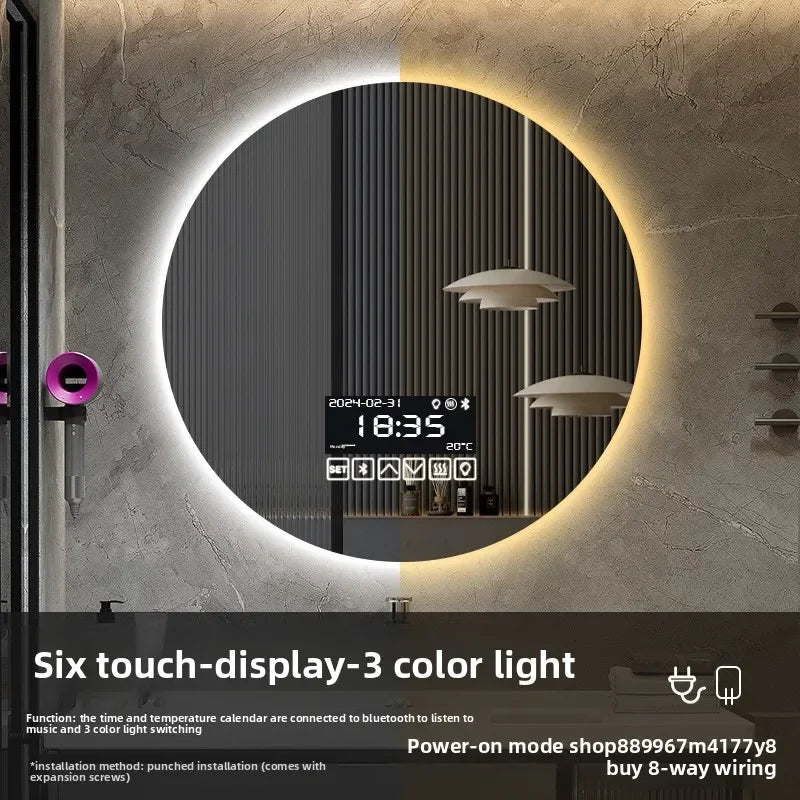 19 Inches Led Bathroom Anti-fog Luminous Makeup Sensor Wall Hanging Shower  Fashion Hotel Round Bathroom Mirror Intelligent