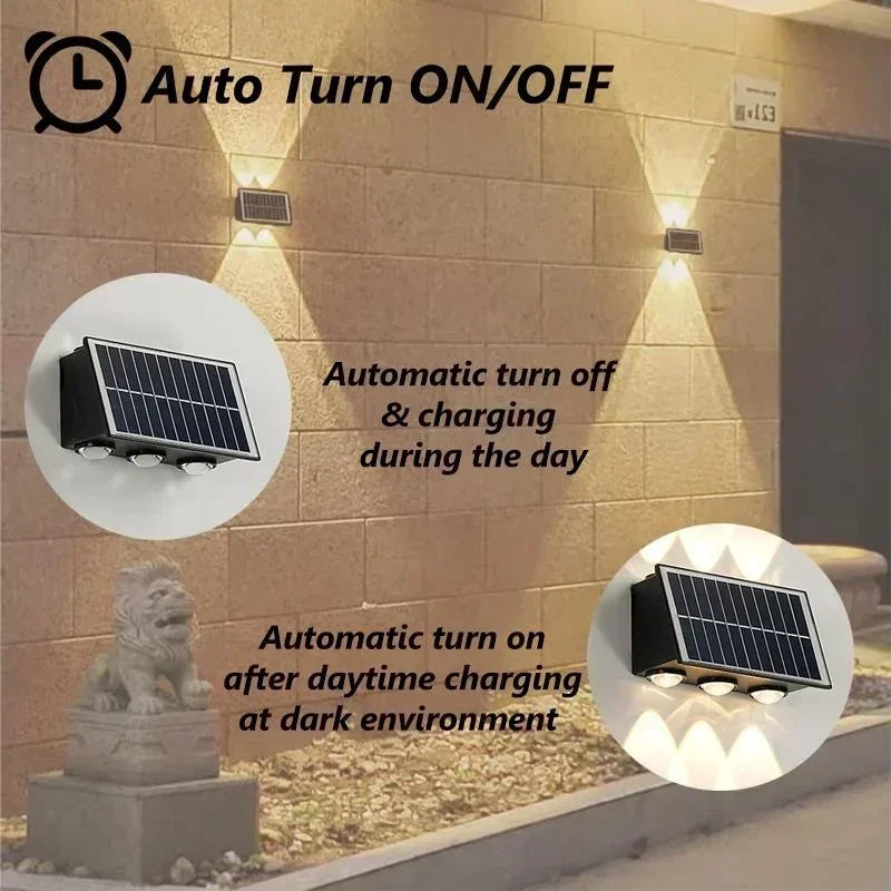 Solar LED Wall Lamp Outdoor Waterproof Porch Lights Upper Lower Spotlight Solar Powered Streetlight for Balcony Courtyard Garden