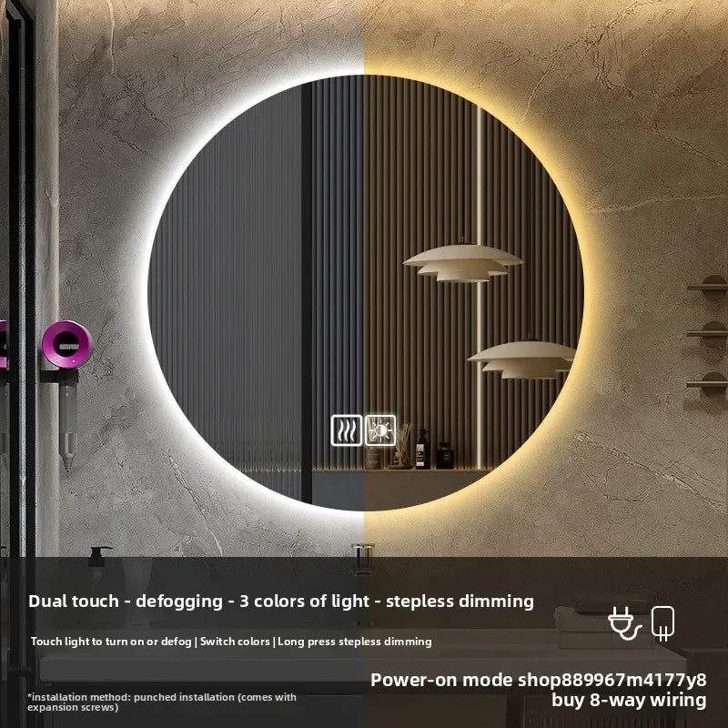 19 Inches Led Bathroom Anti-fog Luminous Makeup Sensor Wall Hanging Shower  Fashion Hotel Round Bathroom Mirror Intelligent