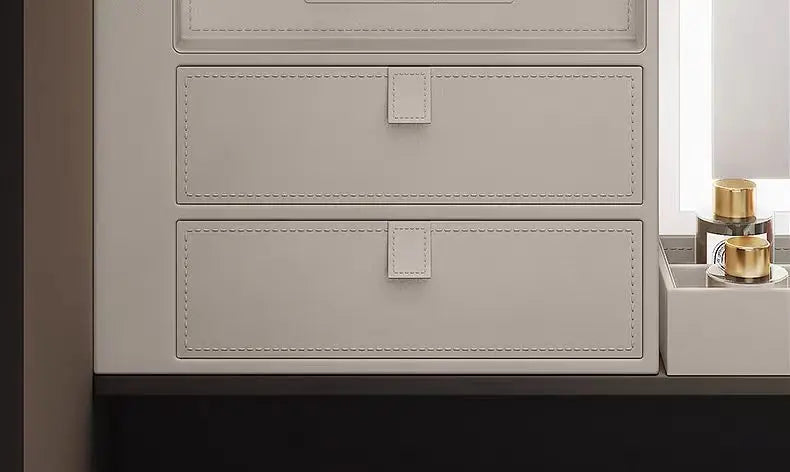 Smart Modern Dressing Table LED Lighted Mirror Intelligent Wardrobe Accessories for Bedroom Bathroom Metal Storage Wood Panel