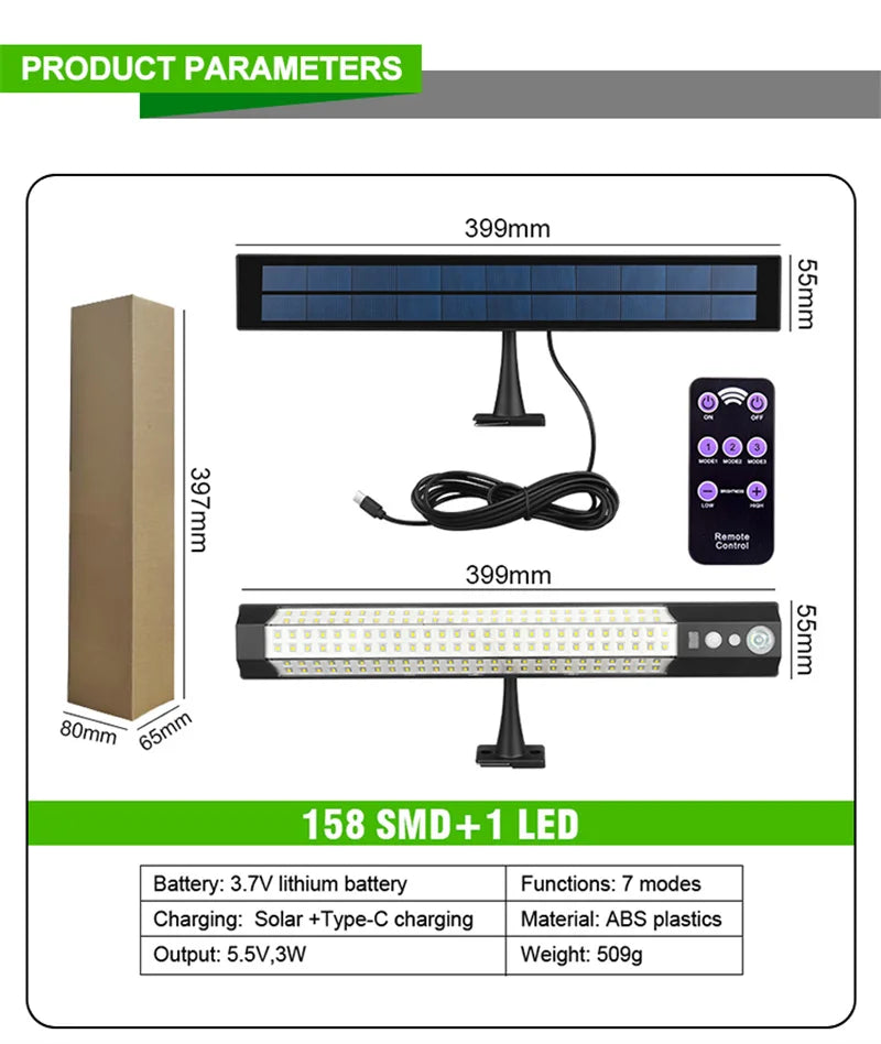 Solar Lights Outdoor Motion Sensor 158LED Flood Lights with Remote Control IP65 Dusk to Dawn Security Spot Lamp For Garden Fence