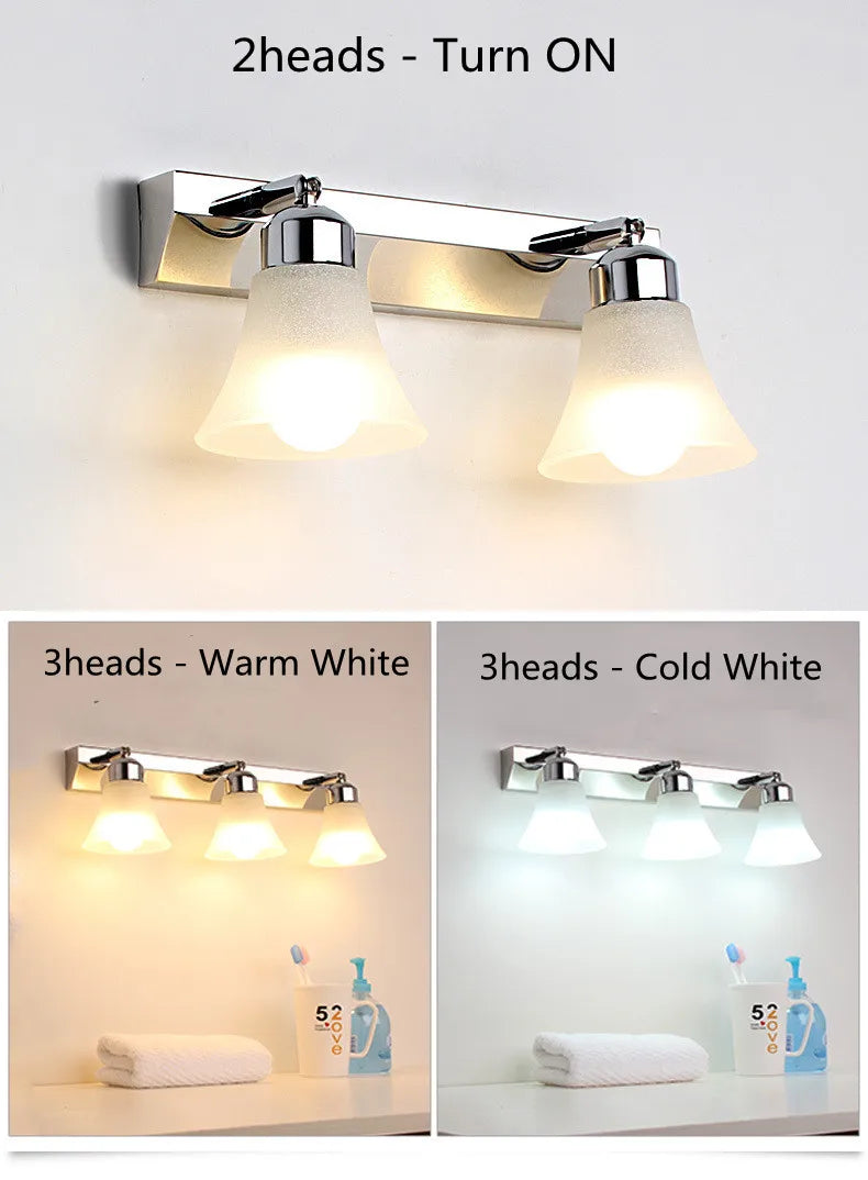 Modern Wall Mirror Light for Bathroom Dressing Room 3/4/5 Lights Silver Wall Lamp Glass Lampshade E27 Indoor Decoration Lighting