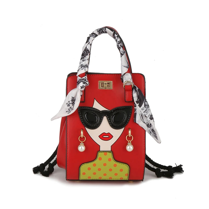 2024 Brand Beauty Glasses Handbags for Women High Quality PU Shoulder Bag Cute Scarf Purses and Crossbody Bag