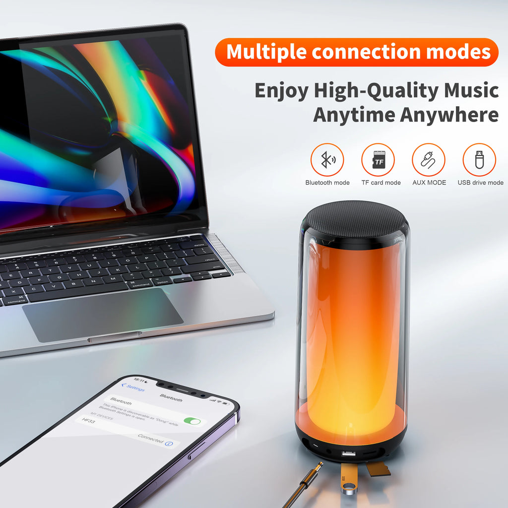 Bluetooth Speaker 12 kinds color lights Night Light Atmosphere Lamps 57MM Loudspeaker QERE Portable Speaker Dolby Cinema Soun