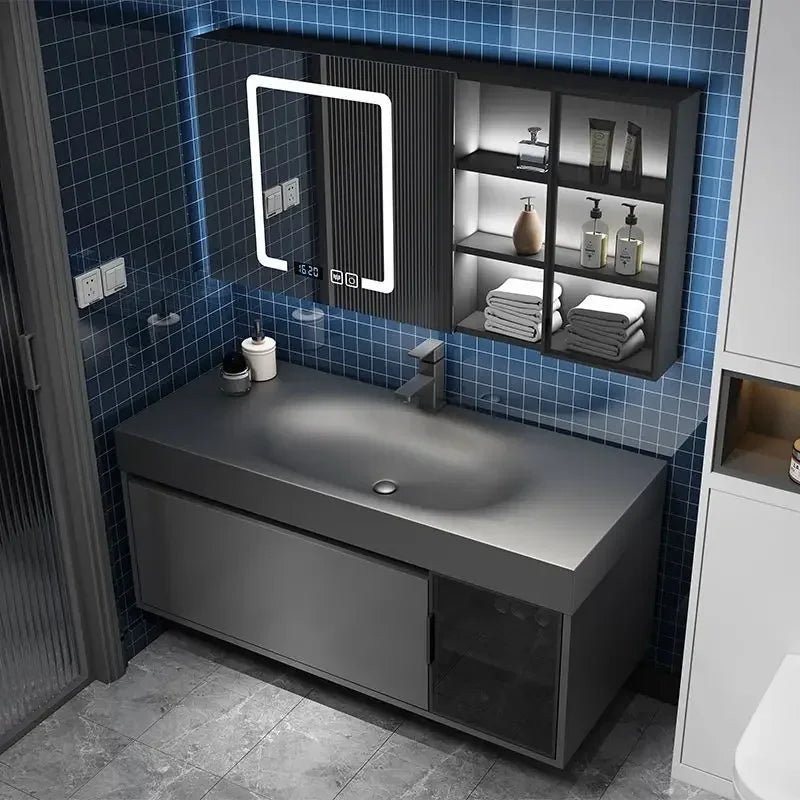 Modern Bathroom Cabinet Smart Mirror Cabinet Rock Integrated Washbasin Bathroom Vanity Cabinets with Sink Bathroom Furniture