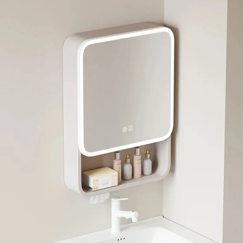 Smart LED Bathroom Mirror Cabinet - Space Aluminum Arc Wall-Mounted Organizer with Lighting Vanity Storage & Anti-Fog Technology