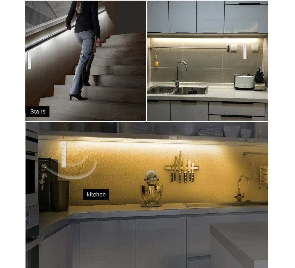 Wireless PIR Motion Sensor LED Strip Light for Cabinet under Bed Stairs Closet - Battery Powered Night Security Smart Lamp