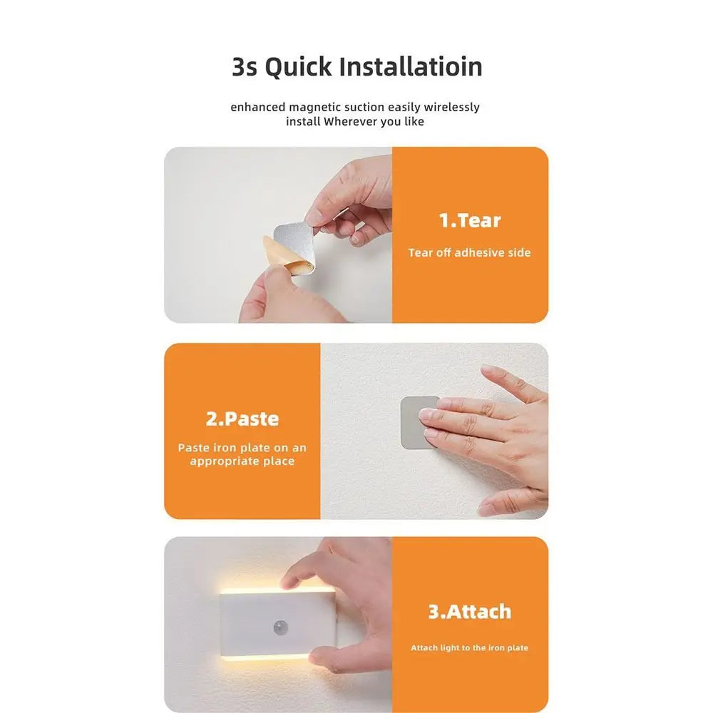 Motion Sensor LED Motion Sensor Night Light Rechargeable Wireless Magnetic Wall Lamp Dimmable Lighting Magnetic