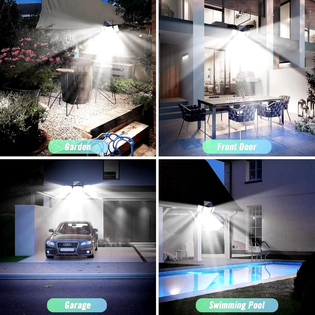 Solar Motion Sensor Lights with Remote,Outdoor Security Flood lights 3 Heads,3 Lighting Modes for Garden Camping 280 Leds-280LED