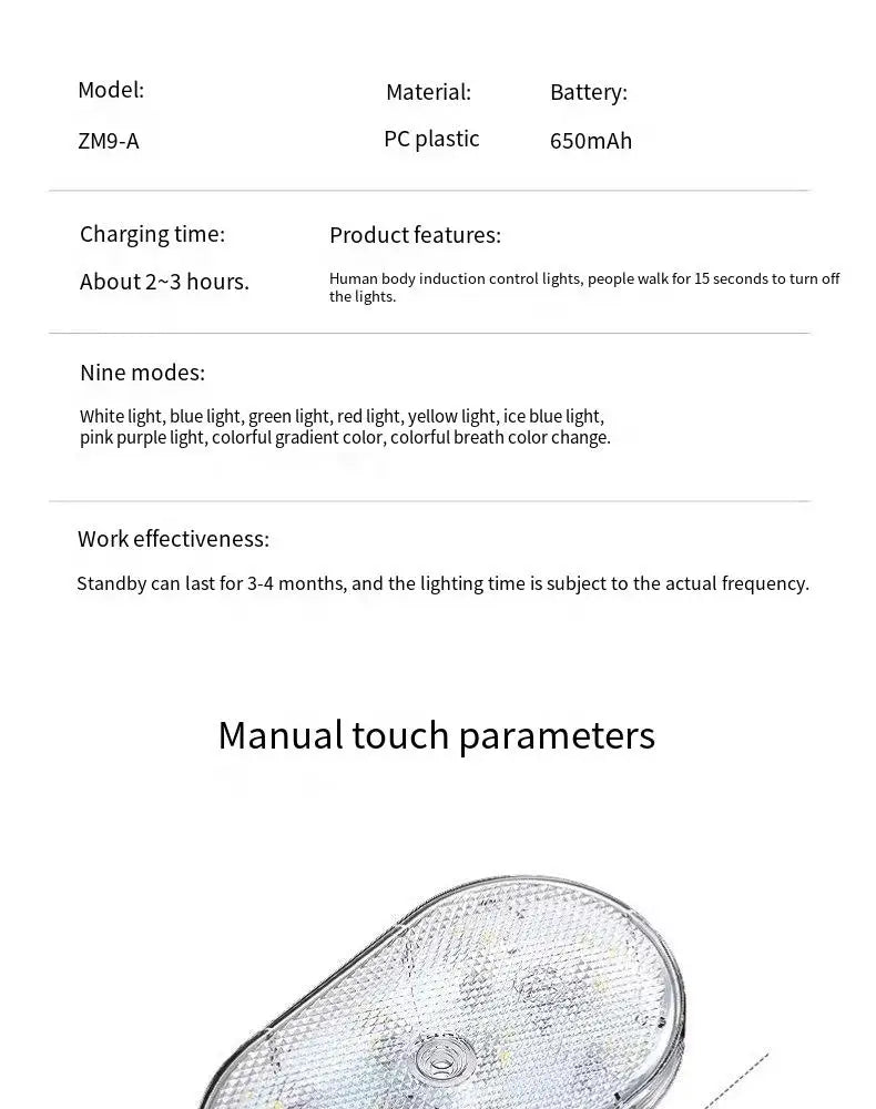 Motion Sensor Led Light 650mAH USB Rechargeable Automatic Induction Sensing Light Wireless Foot Lamp for Car Trunk Door