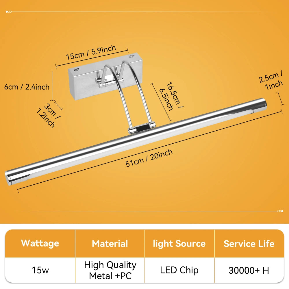 LED Mirror Light Bathroom Wall Lamp Waterproof Room Decoration 3 Colors Dimming Modern Mirror Lamp for Bedroom Vanity Washroom
