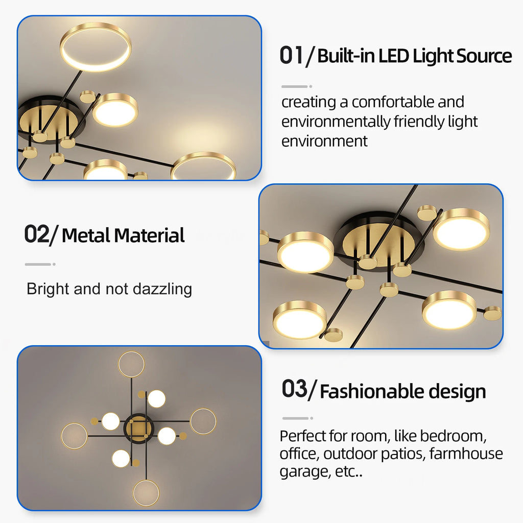 Interior Led Ceiling Lights Golden Smart Remote Control Dimming Ceiling Chandelier Home Lighting Fixture Bedroom Kitchen Lamp