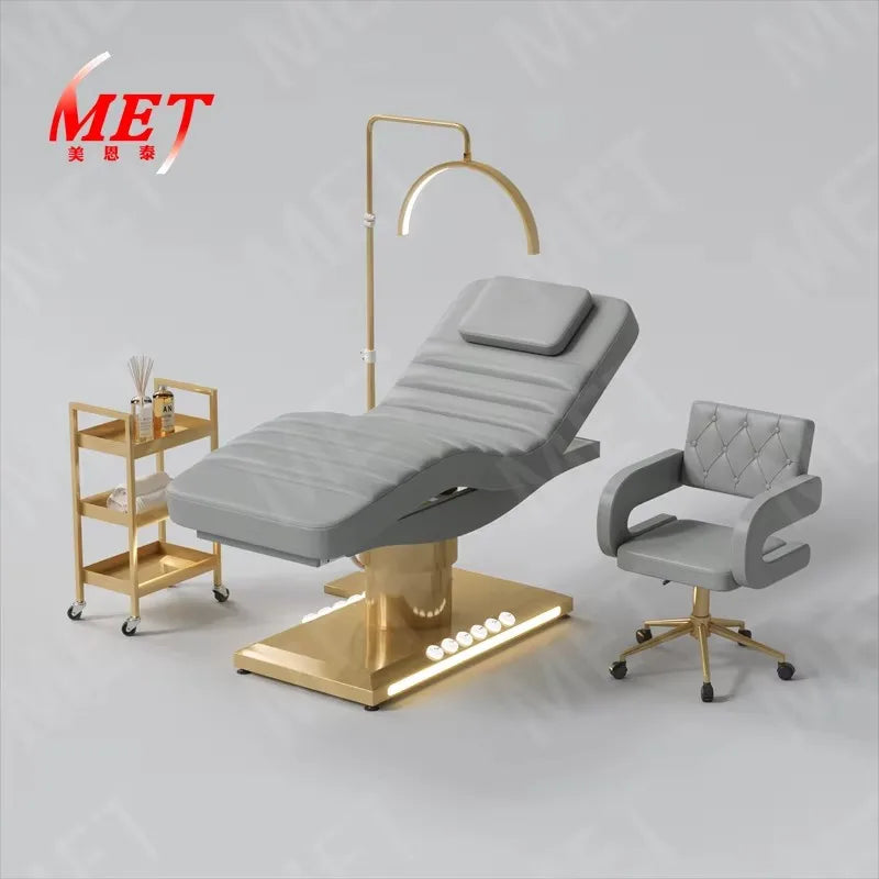 Beauty Bed Modern Beauty Salon Eyelash Bed Gold Stainless Steel Base Facial Massage Bed