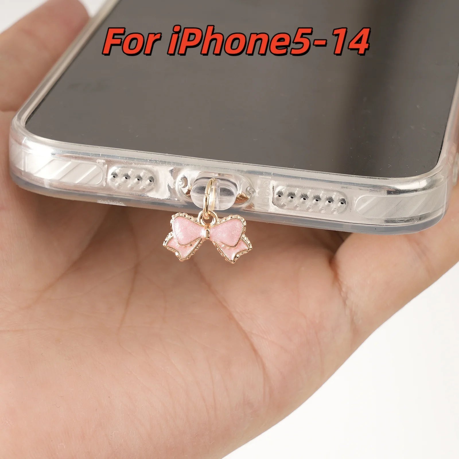 1 Exquisite Pink and White Bow-Shaped Phone Dust Plug, Gift for Couples/Family and Friends, Suitable for Iphone/Type-C Models, Phone Accessory