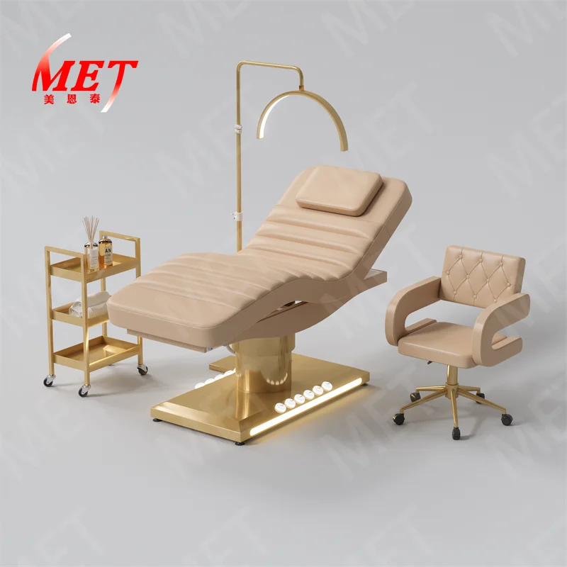 Beauty Bed Modern Beauty Salon Eyelash Bed Gold Stainless Steel Base Facial Massage Bed