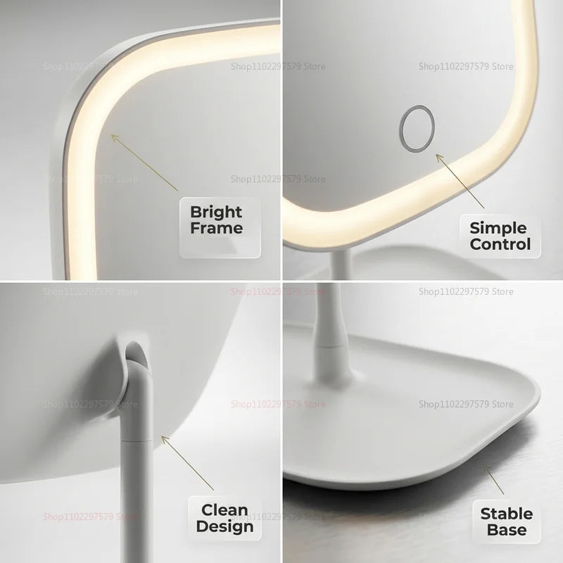LED Intelligent Makeup Mirror with Light Folding Vanity Mirror for Women Bedroom Dorm Room Desk Beauty Mirror Gift