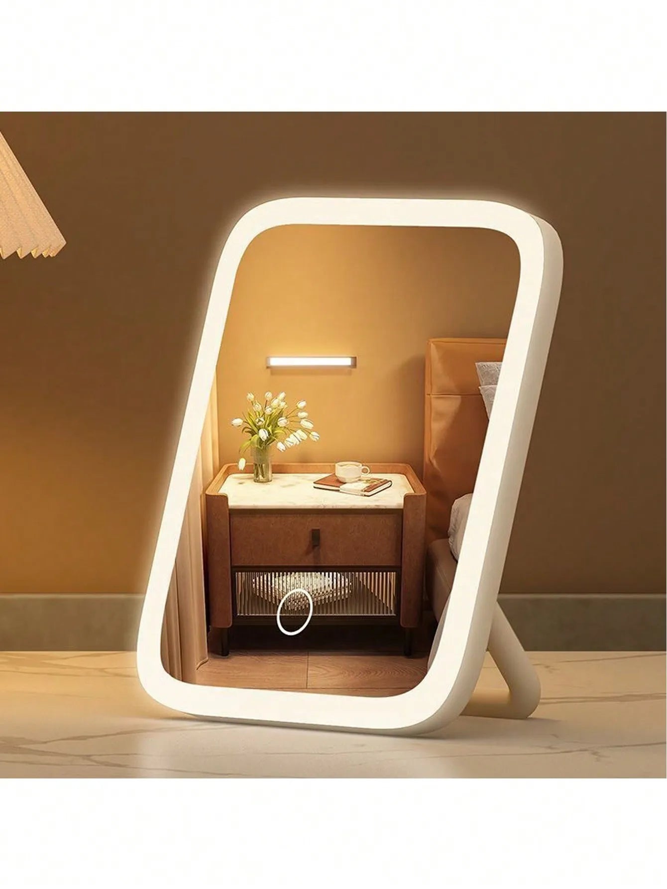 LED Makeup Mirror, 3-Color Light, 360° Rotatable, Touch Control, USB Powered, Tabletop Vanity Mirror for Bedroom Bathroom Travel