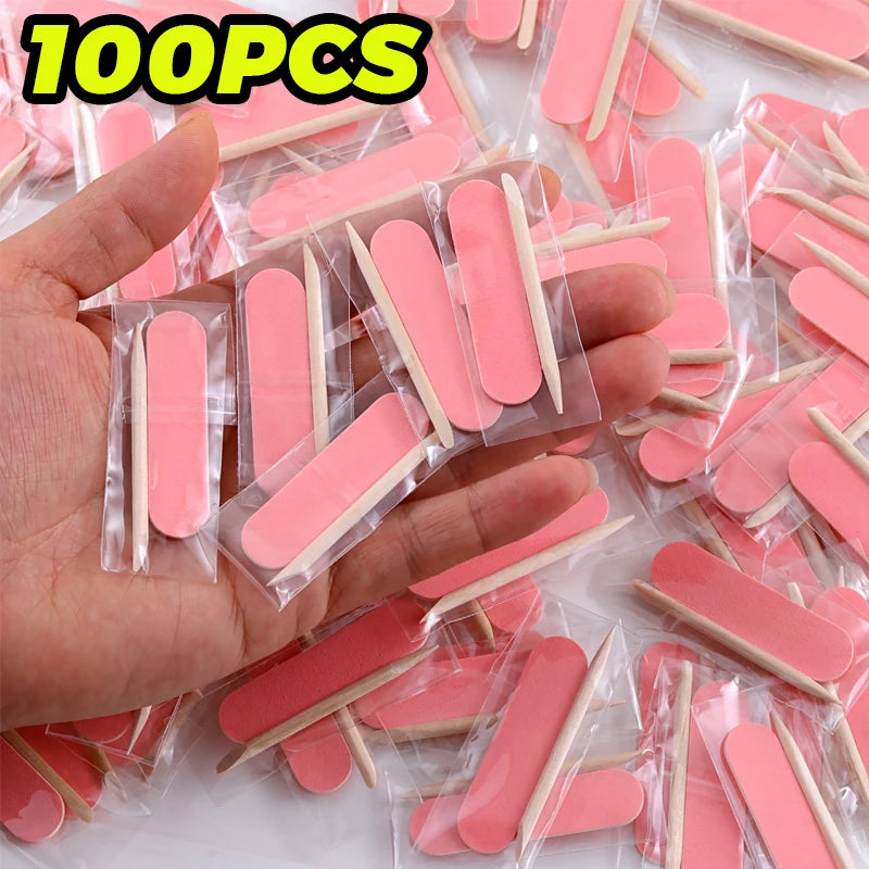 20/80/100pc Disposable Nail File Set Mini Nail Cleaning Care Kit Wood Sticks Nail Art Tools Portable Filer Accessorie Manicure