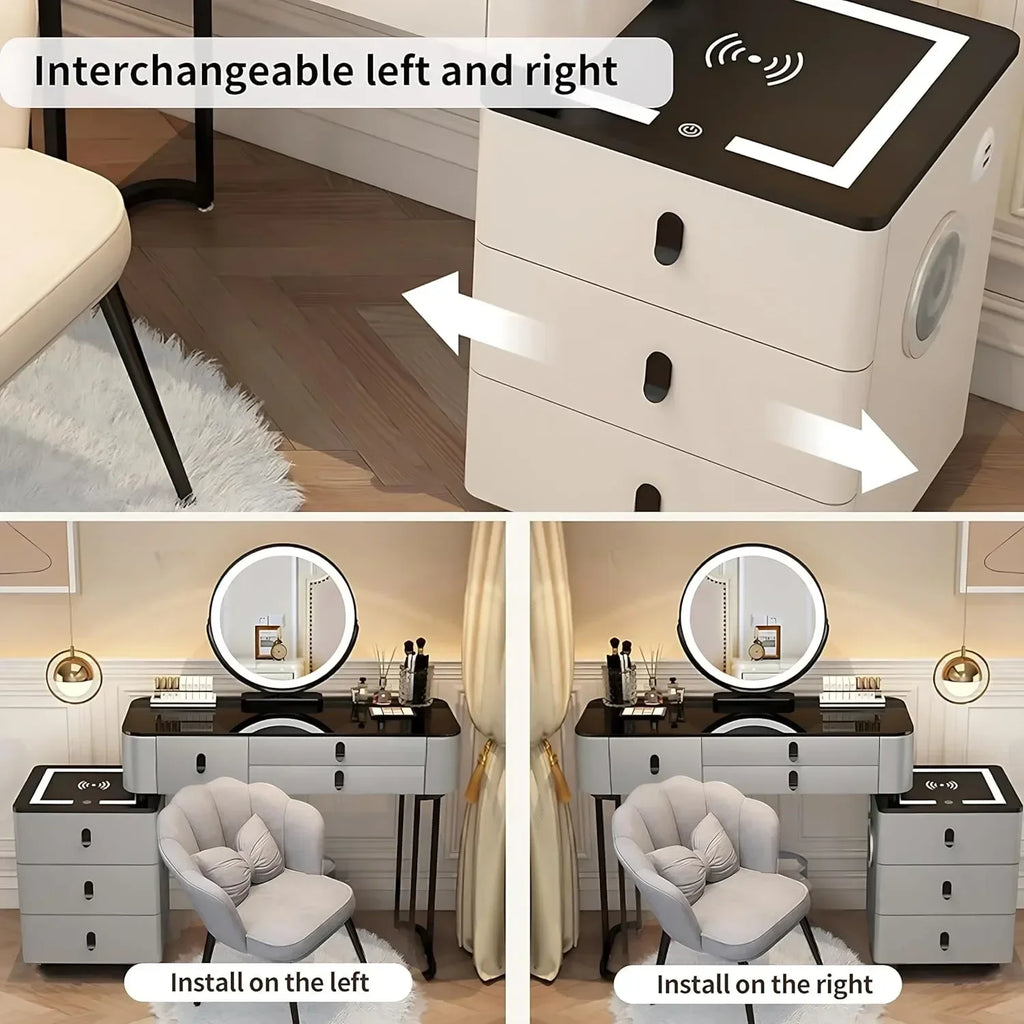 #Smart Bedroom Furniture Modern Simple Multi-functional Solid Wood Dressing Makeup Vanity Table With Wireless Charging