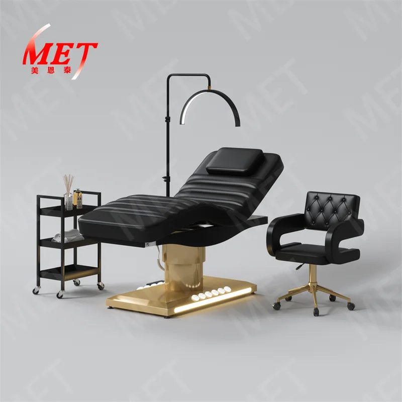 Beauty Bed Modern Beauty Salon Eyelash Bed Gold Stainless Steel Base Facial Massage Bed